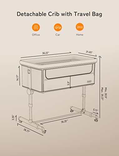 Baby Bassinet Bedside Sleeper With Comfy Mattress And Adjustable Height 360 Degree Swivel