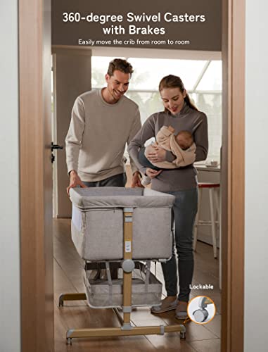 Baby Bassinet Bedside Sleeper With Comfy Mattress And Adjustable Height 360 Degree Swivel