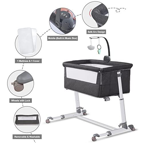 Adjustable Bedside Baby Bassinet With Wheels And Music Box For Easy Infant Sleep