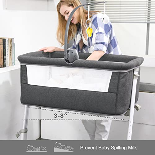 Adjustable Bedside Baby Bassinet With Wheels And Music Box For Easy Infant Sleep