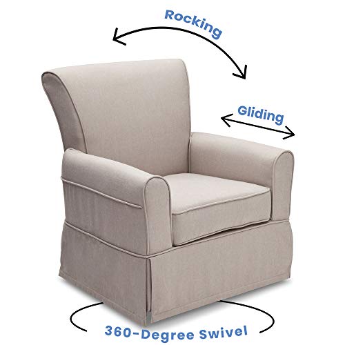 Upholstered Glider Swivel Rocker Chair For Nursery With Soft Taupe Fabric And Gentle Glide Motion