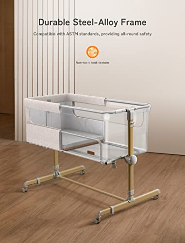 Baby Bassinet Bedside Sleeper With Comfy Mattress And Adjustable Height 360 Degree Swivel