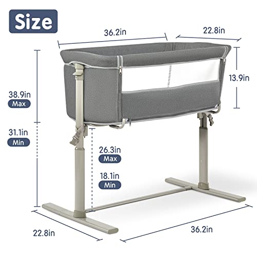 Adjustable Bedside Sleeper Bassinet For Baby With Breathable Mesh And Nine Height Adjustment