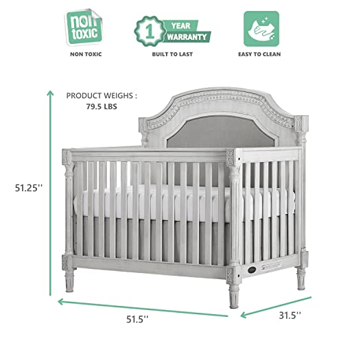 5 In 1 Convertible Crib In Antique Grey Mist Finish For Modern Nursery Durable Kiln Dried Hardwood Frame