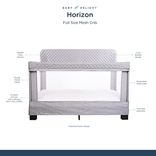 Breathable Mesh Full Size Baby Crib Portable Bed With Luxe Quilted Fabric Grey For Nursery