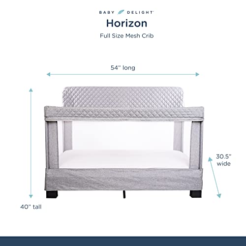 Breathable Mesh Full Size Baby Crib Portable Bed With Luxe Quilted Fabric Grey For Nursery