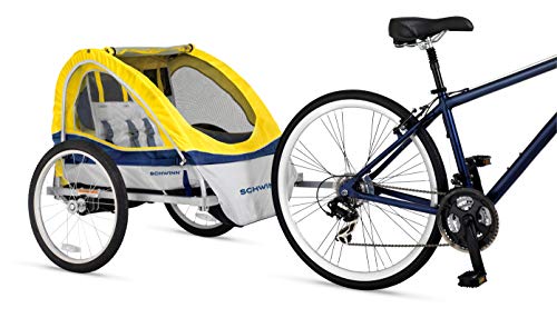 Two Seat Child Bike Trailer With Canopy For Safe Family Rides Tow Behind 20 Inch Wheels