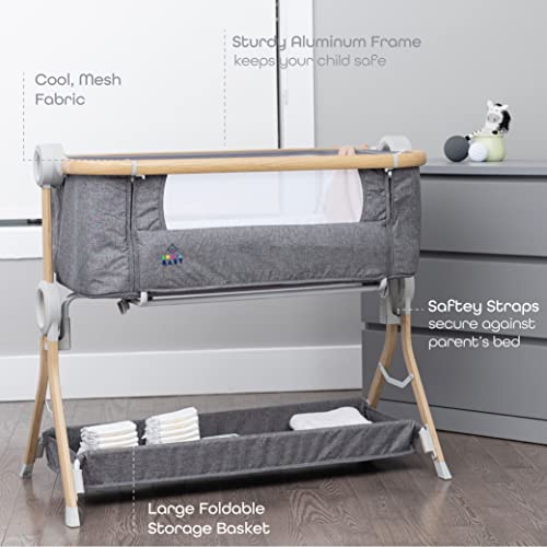 Portable Bedside Baby Bassinet With Foldable Crib And Storage Basket For Newborns