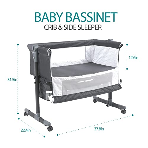 Bedside Bassinet For Baby With Wheels Height Adjustable Sleeper With Mosquito Net And Storage Bag