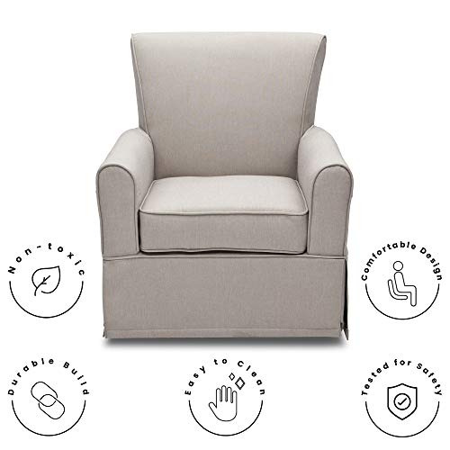 Upholstered Glider Swivel Rocker Chair For Nursery With Soft Taupe Fabric And Gentle Glide Motion