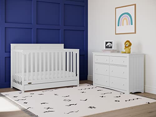 5 In 1 Convertible Crib With Drawer White Converts To Toddler Bed Daybed With Nursery Storage GREENGUARD Gold Certified