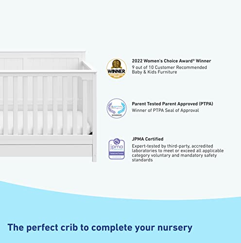 5 In 1 Convertible Crib With Drawer White Converts To Toddler Bed Daybed With Nursery Storage GREENGUARD Gold Certified