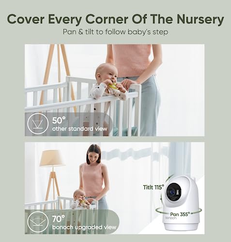Dual Camera Baby Monitor 7 Inch 720P HD Split Screen No WiFi Long Range 1000ft VOX Night Vision