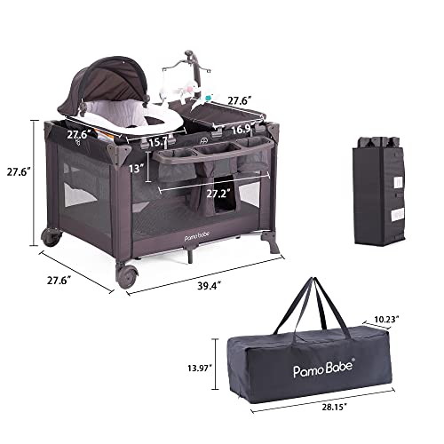 4 In 1 Portable Baby Crib And Nursery Center With Removable Canopy Changing Table Lockable Wheels Storage Bag