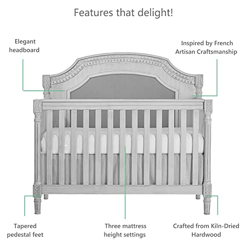 5 In 1 Convertible Crib In Antique Grey Mist Finish For Modern Nursery Durable Kiln Dried Hardwood Frame