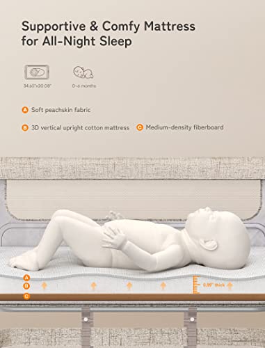 Baby Bassinet Bedside Sleeper With Comfy Mattress And Adjustable Height 360 Degree Swivel