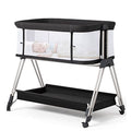 Baby Bedside Bassinet With Wheels And Storage Tray 4 Sided Mesh Co Sleeper For Infant