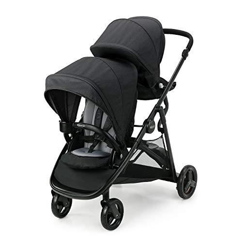 Double Stroller With Bench Seat And Standing Platform For Two Seats Compact Fold