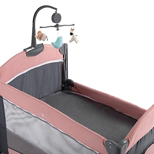 5 In 1 Baby Crib Bedside Sleeper Bassinet With Mattress Foldable Portable Travel Crib Pink