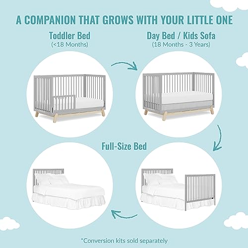 Five In One Convertible Crib In Pebble Grey Oak Safe Wood Nursery Furniture Easy To Clean JPMA Greenguard Gold Certified