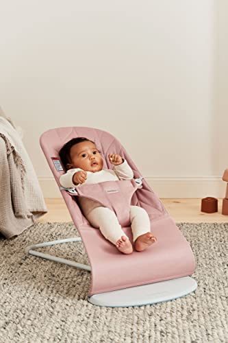 Infant Bouncer With 3 Adjustable Positions And Flat Fold For Easy Storage In Dusty Pink Cotton Fabric