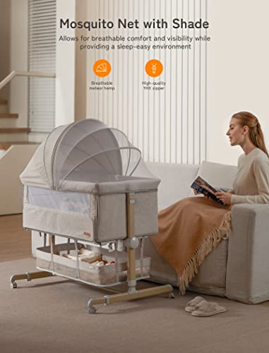 Baby Bassinet Bedside Sleeper With Comfy Mattress And Adjustable Height 360 Degree Swivel