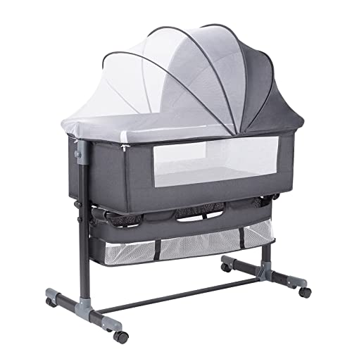 Bedside Bassinet For Baby With Wheels Height Adjustable Sleeper With Mosquito Net And Storage Bag