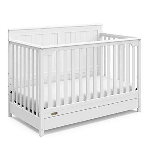 5 In 1 Convertible Crib With Drawer White Converts To Toddler Bed Daybed With Nursery Storage GREENGUARD Gold Certified