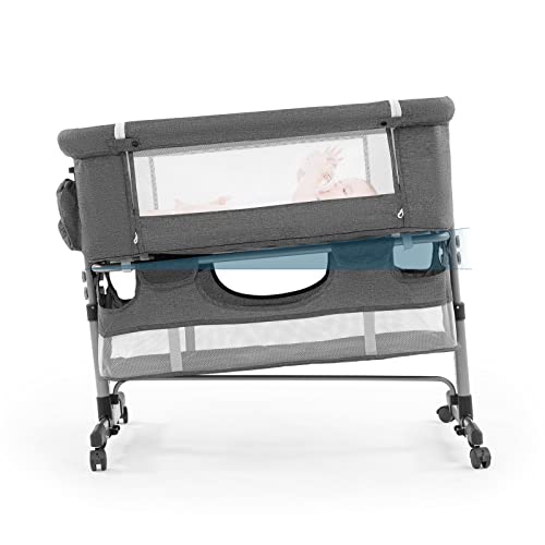 Three In One Bedside Crib For Baby Adjustable Portable Bassinet For Newborn Safe Sleep Grey