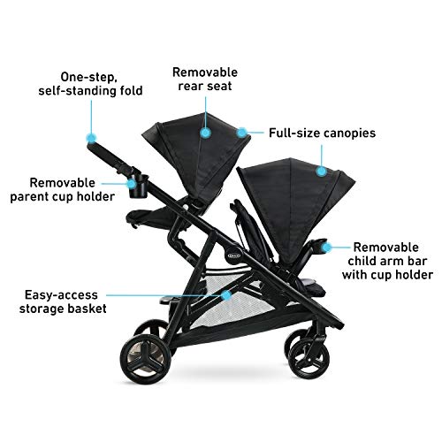 Double Stroller With Bench Seat And Standing Platform For Two Seats Compact Fold