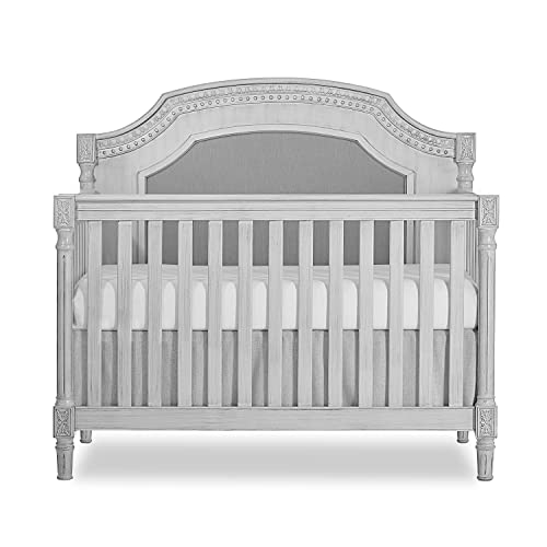 5 In 1 Convertible Crib In Antique Grey Mist Finish For Modern Nursery Durable Kiln Dried Hardwood Frame