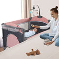 5 In 1 Baby Crib Bedside Sleeper Bassinet With Mattress Foldable Portable Travel Crib Pink