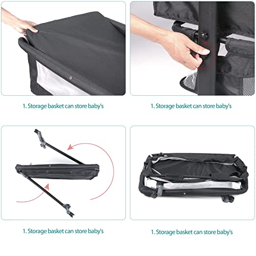 Bedside Bassinet For Baby With Wheels Height Adjustable Sleeper With Mosquito Net And Storage Bag