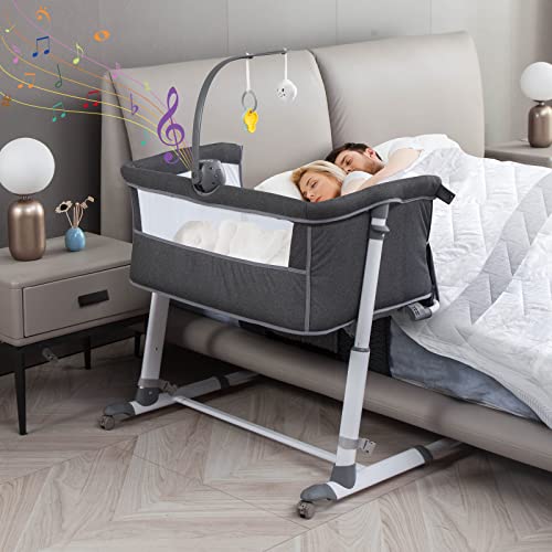 Adjustable Bedside Baby Bassinet With Wheels And Music Box For Easy Infant Sleep