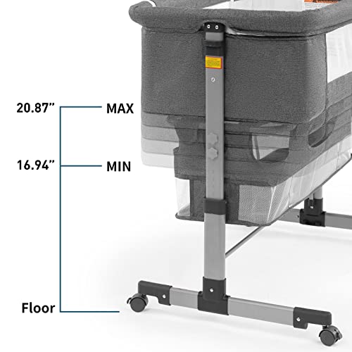 Three In One Bedside Crib For Baby Adjustable Portable Bassinet For Newborn Safe Sleep Grey