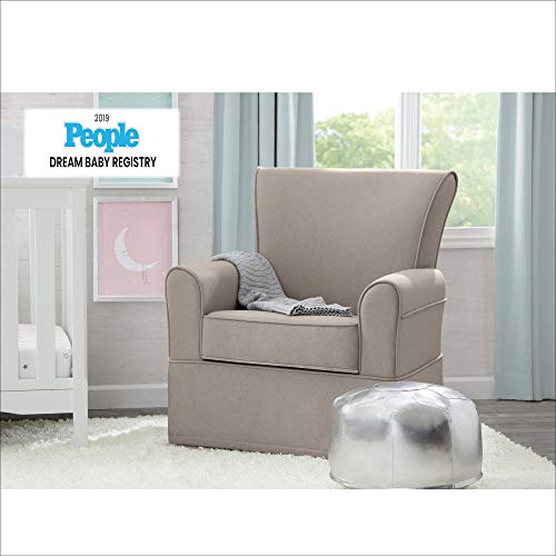 Upholstered Glider Swivel Rocker Chair For Nursery With Soft Taupe Fabric And Gentle Glide Motion