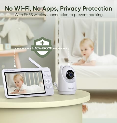 Dual Camera Baby Monitor 7 Inch 720P HD Split Screen No WiFi Long Range 1000ft VOX Night Vision
