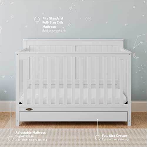 5 In 1 Convertible Crib With Drawer White Converts To Toddler Bed Daybed With Nursery Storage GREENGUARD Gold Certified