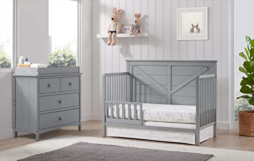 4-In-1 Convertible Crib For Baby Nursery In Farmhouse Gray With Safe Durable Construction