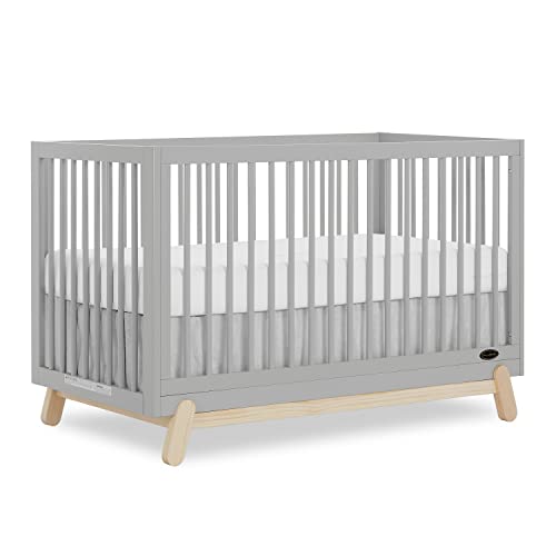 Five In One Convertible Crib In Pebble Grey Oak Safe Wood Nursery Furniture Easy To Clean JPMA Greenguard Gold Certified