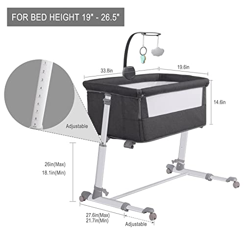 Adjustable Bedside Baby Bassinet With Wheels And Music Box For Easy Infant Sleep