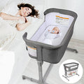 3 In 1 Baby Bassinet Bedside Sleeper Playpen Portable Crib Grey With Easy Fold Travel Ready