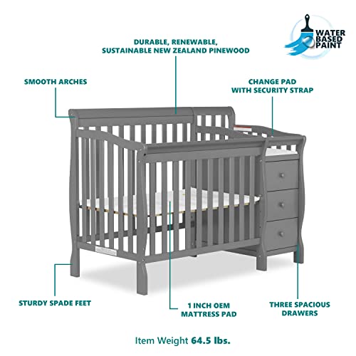 Mini Convertible Crib And Changer With 4 In 1 Convertibility In Storm Grey For Nursery Growth And Safe Sleep