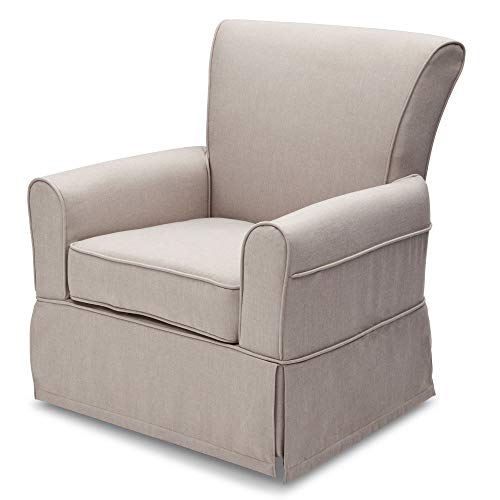 Upholstered Glider Swivel Rocker Chair For Nursery With Soft Taupe Fabric And Gentle Glide Motion