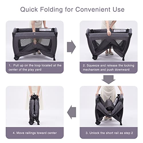 Foldable Baby Playard With Bassinet And Changing Table And Mattress For Nursery Center For Newborn To Toddler