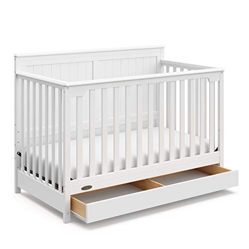 5 In 1 Convertible Crib With Drawer White Converts To Toddler Bed Daybed With Nursery Storage GREENGUARD Gold Certified