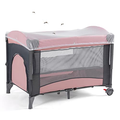 5 In 1 Baby Crib Bedside Sleeper Bassinet With Mattress Foldable Portable Travel Crib Pink