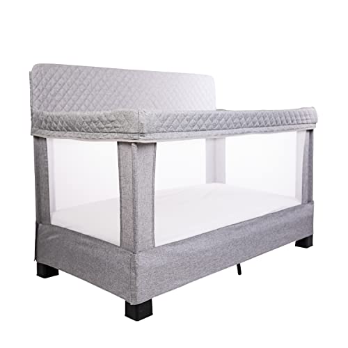 Breathable Mesh Full Size Baby Crib Portable Bed With Luxe Quilted Fabric Grey For Nursery