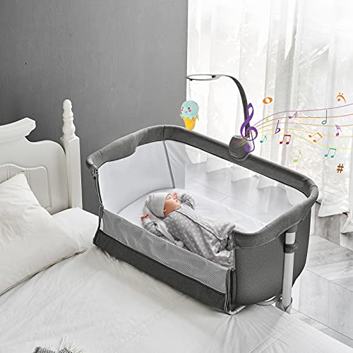 Baby Bassinet Bedside Sleeper With Music Box 2 In 1 Convertible Crib For Infants