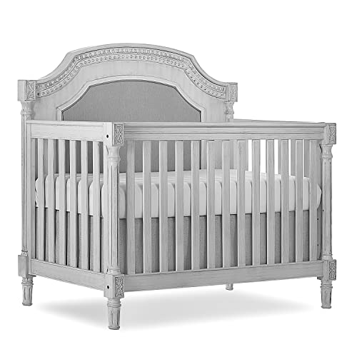 5 In 1 Convertible Crib In Antique Grey Mist Finish For Modern Nursery Durable Kiln Dried Hardwood Frame
